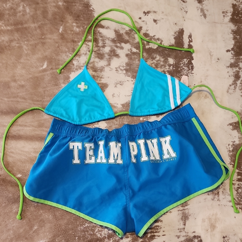 Rare Pink VS Team Pink Bundle Set. Shorts and Bikini Top. Size: M - Picture 8 of 16